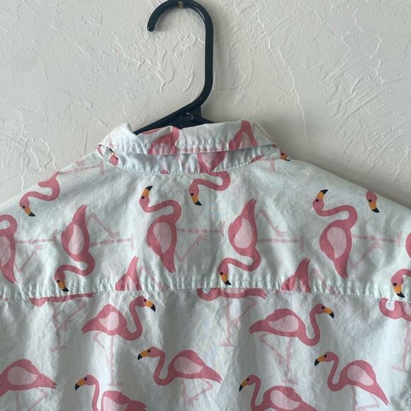Super Massive Men Mint Green pink flamingo short sleeve button down shirt - Picture 5 of 8